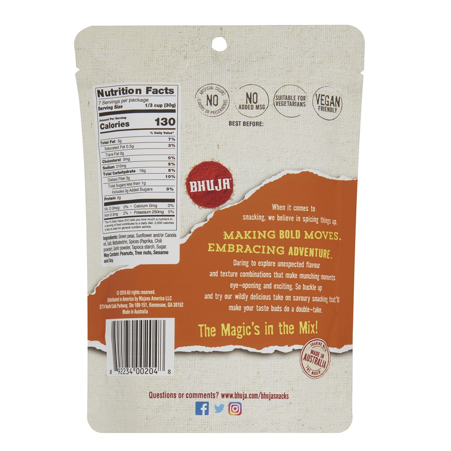 Bhuja Crunchy Seasoned Peas, 7-ounce Bags (Pack of 6)