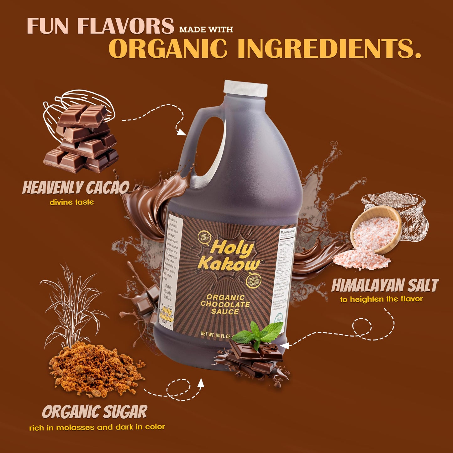Holy Kakow Organic Chocolate Syrup - Organic Chocolate Sauce, Organic, Add to Mochas, Waffles, & Ice Cream, Made with Colombian