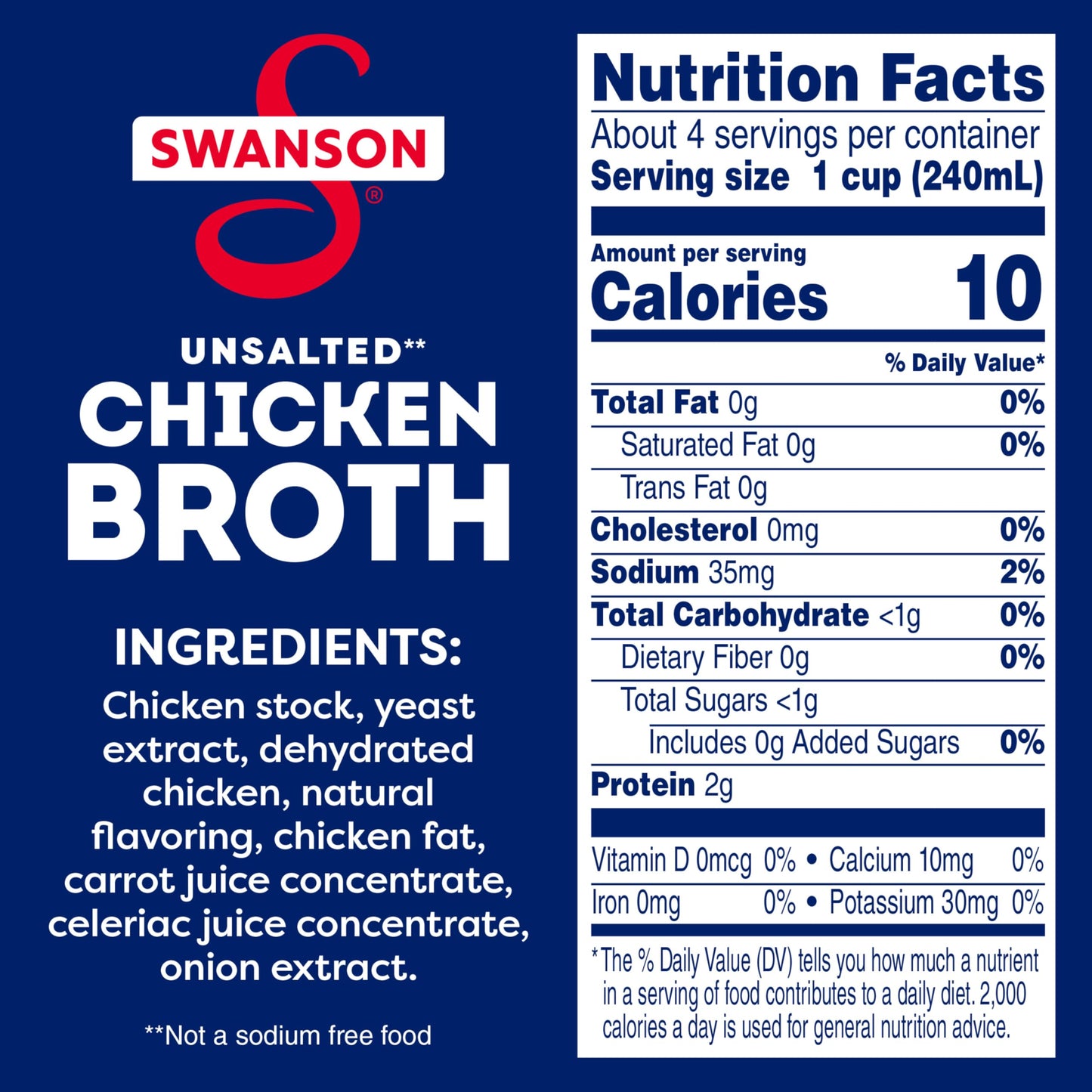 Swanson 100% Natural Unsalted Chicken Broth, 32 Oz Carton