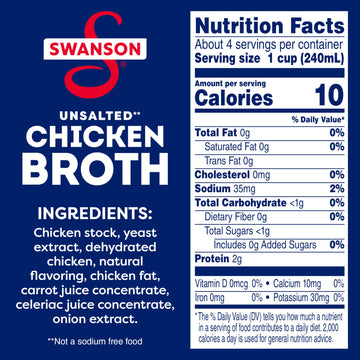 Swanson 100% Natural Unsalted Chicken Broth, 32 Oz Carton