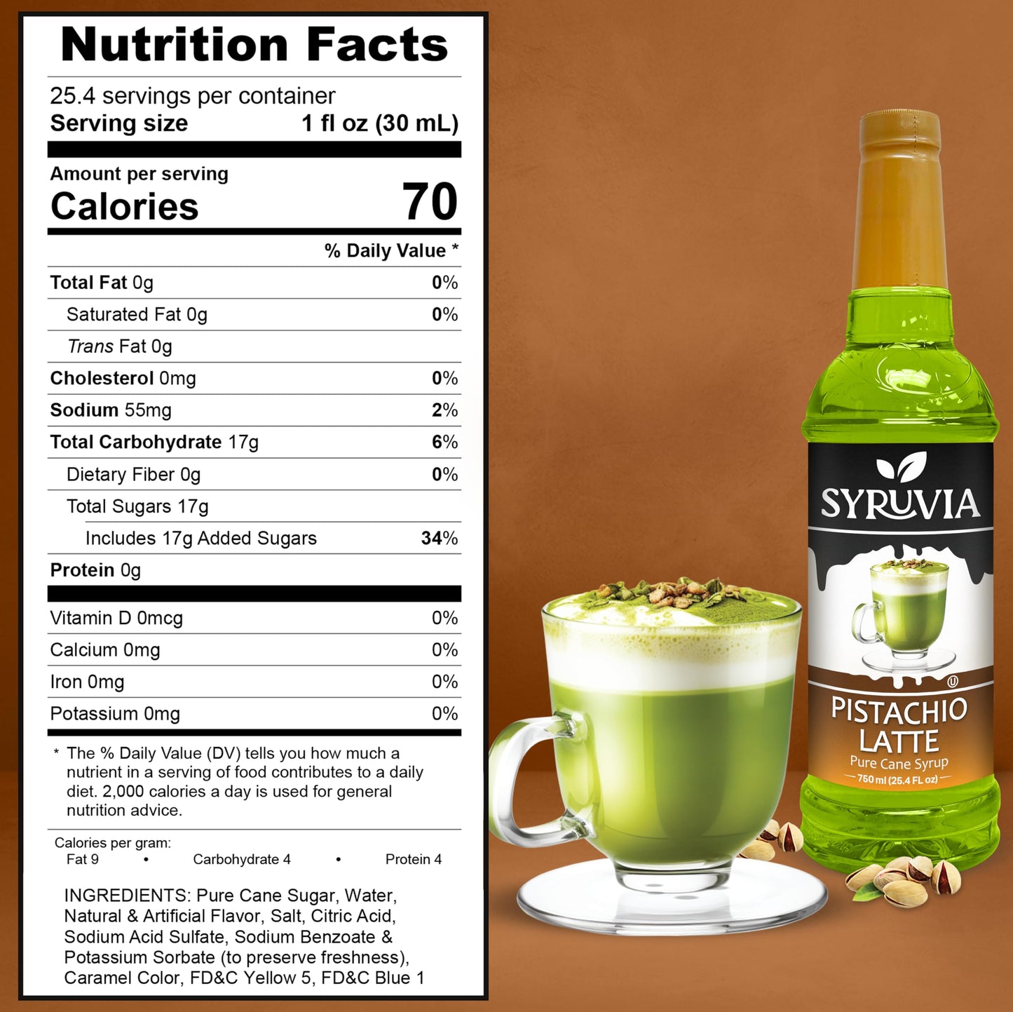 Syruvia Pistachio Latte Syrup - Pistachio Latte Syrup Flavor, 25.4 Fl Oz - Perfect For Cocktails, Ice Tea, Desserts, Italian Sod