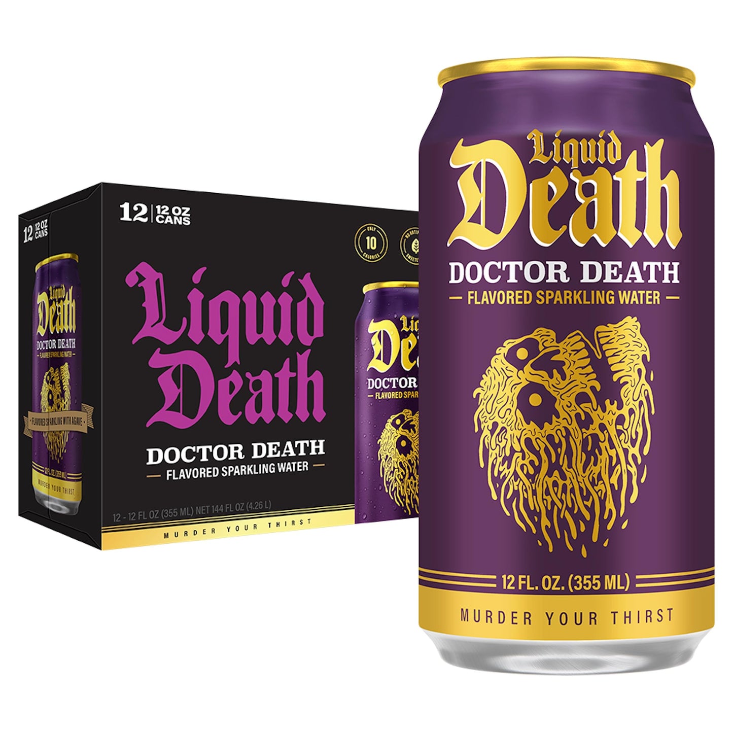 Liquid Death Sparkling Water, Soda-Flavored, Low Sugar, 12-Pack (12oz Cans)