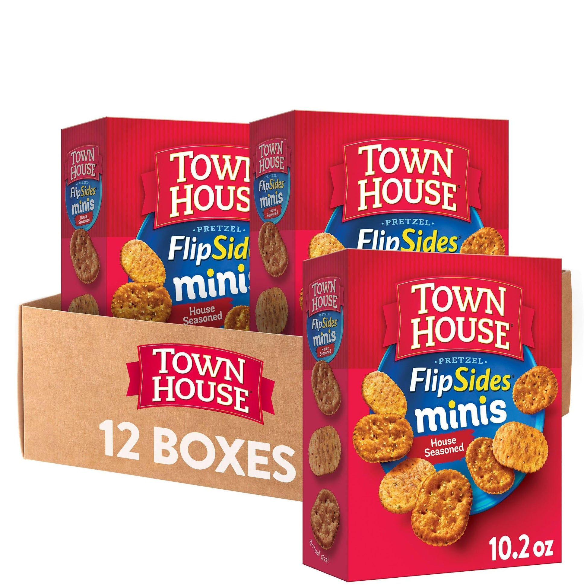 Town House FlipSides Minis Oven Baked Crackers, Lunch Snacks, House Seasoned (12 Boxes)