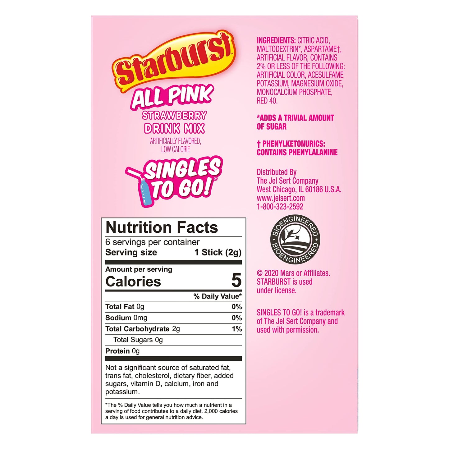 Singles To Go Starburst Powdered Drink Mix, All Pink Strawberry, 3 Boxes With 6 Packets Each - 18 Total Servings, Sugar-Free Dri