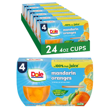 Dole Fruit Bowls Mandarin Oranges In 100% Juice Snacks, 4Oz 24 Total Cups, Gluten & Dairy Free, Bulk Lunch Snacks For Kids & Adults