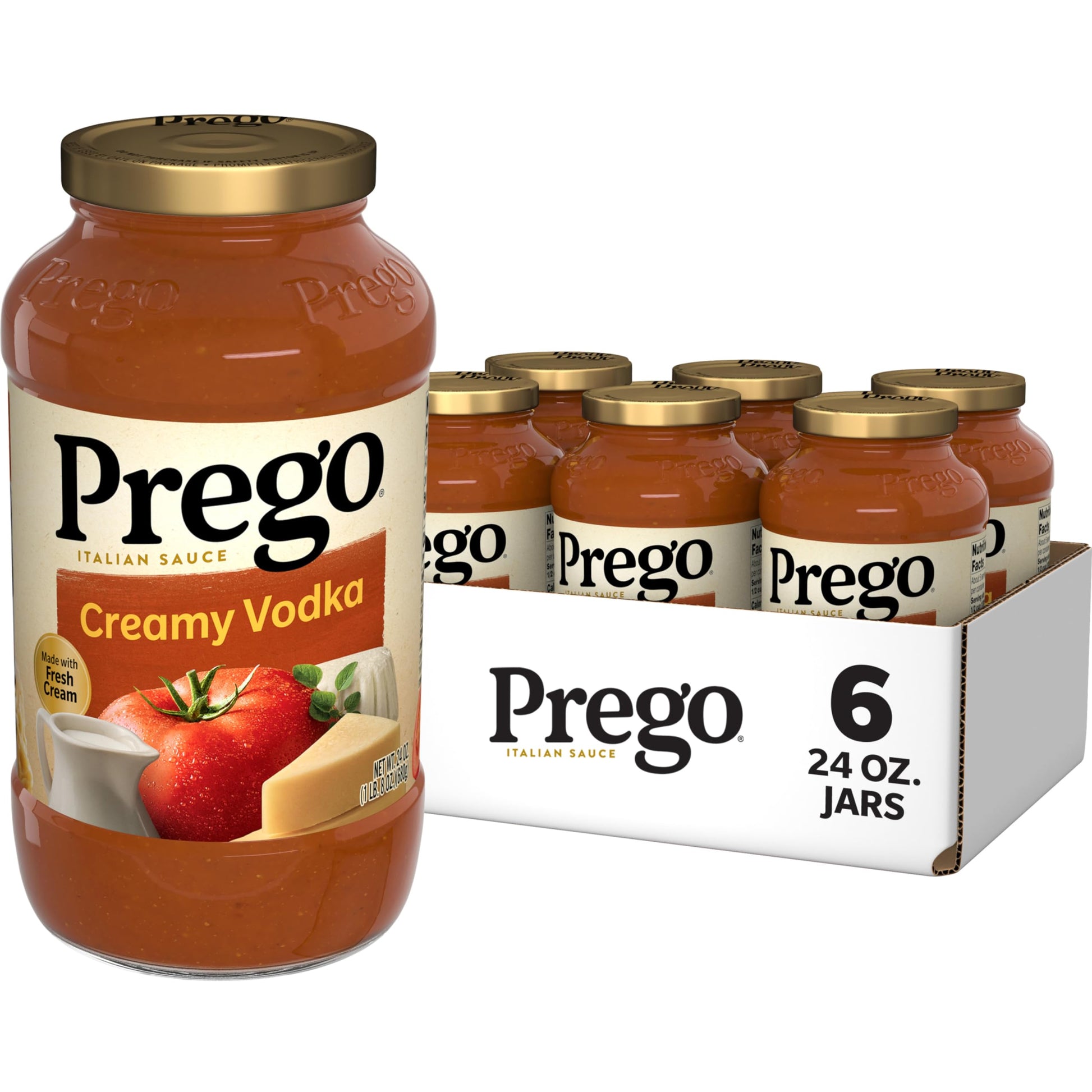 Prego Creamy Vodka Sauce, 24 OZ Jar, Pack of 6, 1.5 Pound Total Weight