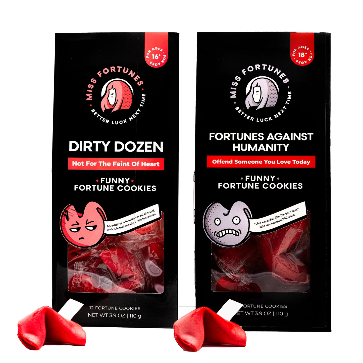 MISS FORTUNES Funny Fortune Cookies - Dirty Dozen & Fortunes Against Humanity - 12 Count (Pack of 2)