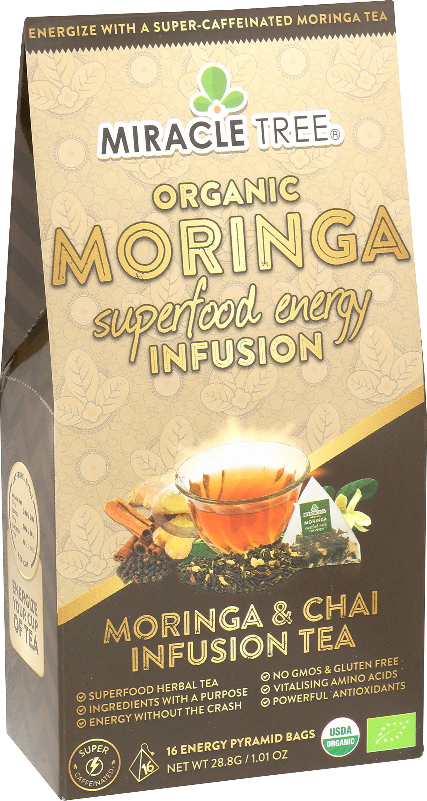 Tree Energizing Moringa Infusion Chai, Organic & Non-GMO, 16 Count Pyramid Sachets
