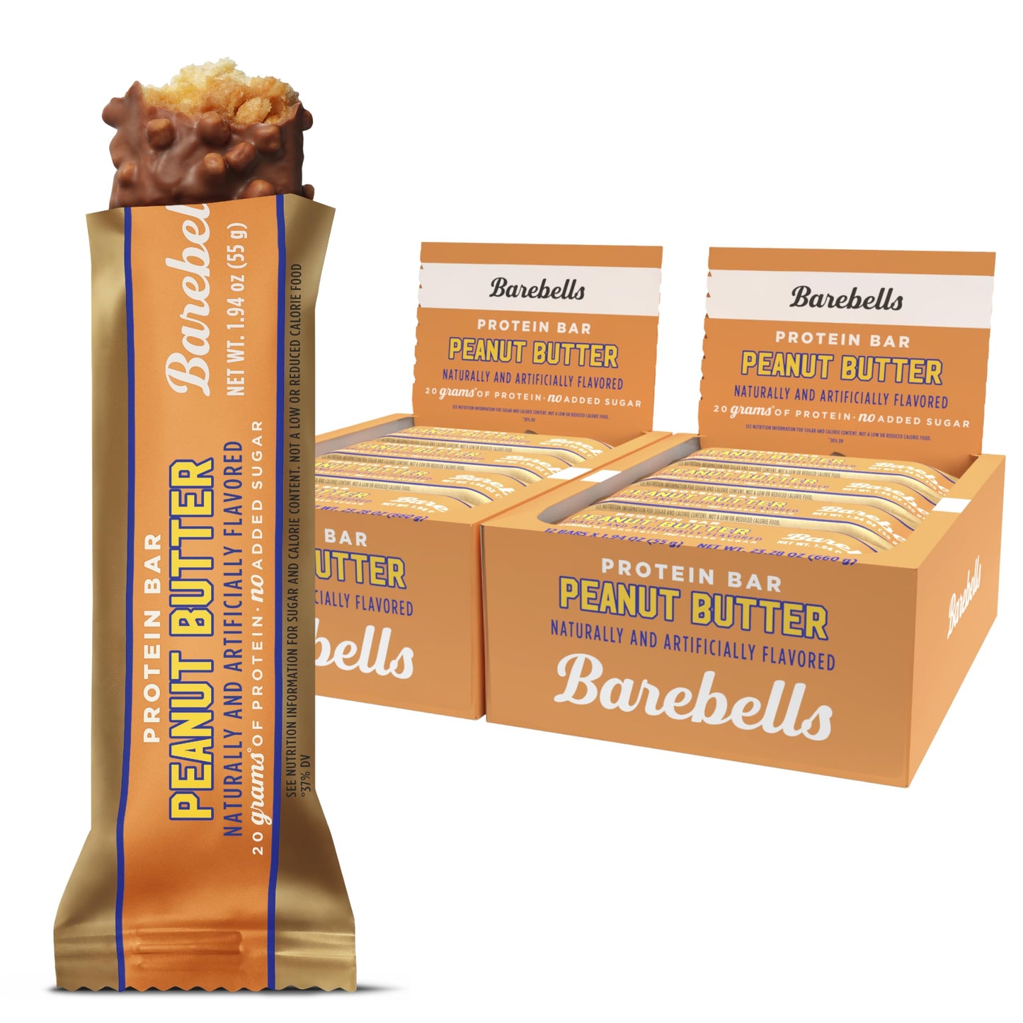 Barebells Protein Bars Peanut Butter - 24 Bars (2 Packs Of 12), 20G High Protein   - Chocolate Peanut Butter Nutrition Bar With 1G Total Sugars - On-The-Go Breakfast Or Post-Workout Snack