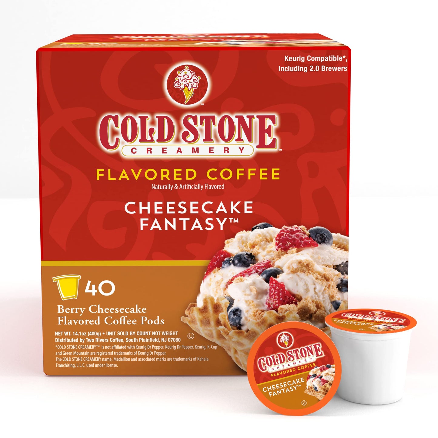 Cold Stone Creamery Coffee Pods, Cheesecake Fantasy Flavor, 40 Count, Compatible with K Cup malt-inspired