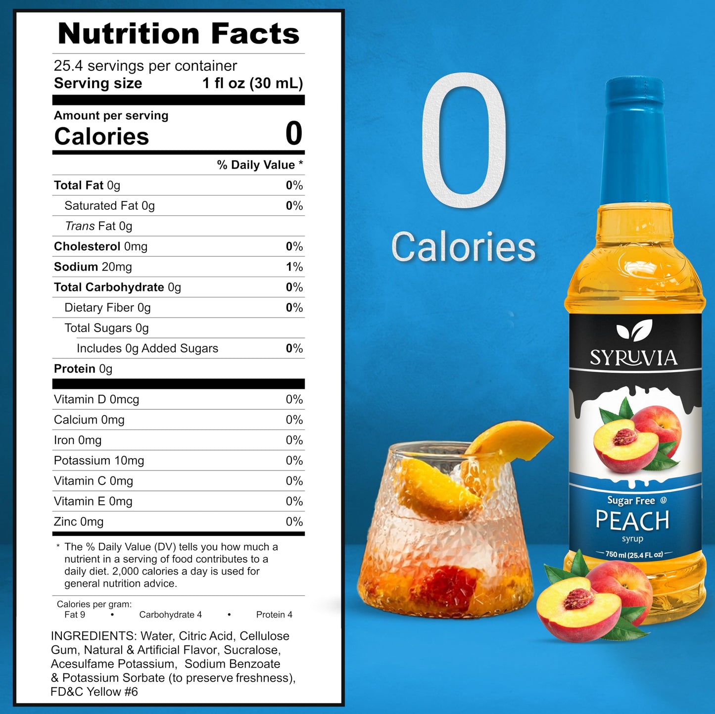 Syruvia Sugar Free Peach Syrup For Drinks 25.4 Ounces Peach Flavoring Syrup