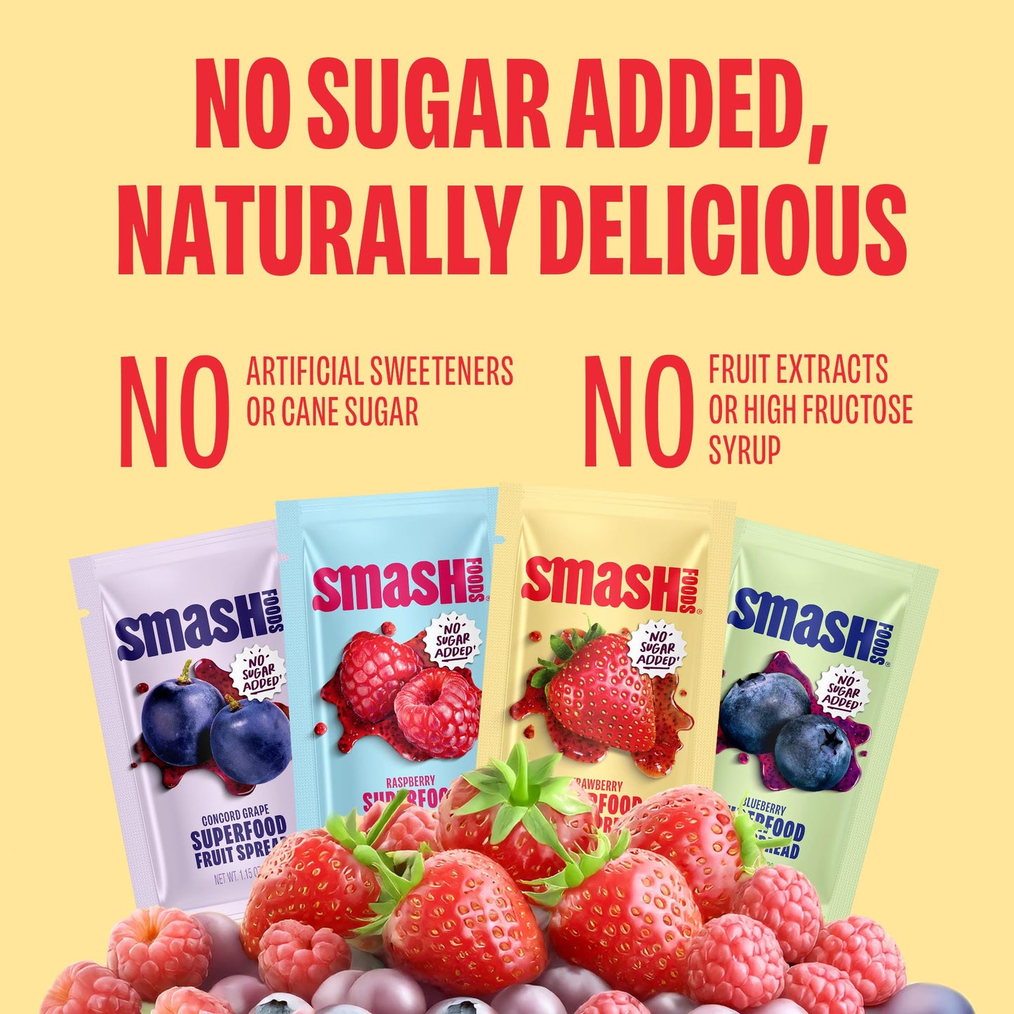 Smash Foods Single Serve Jam Packets | Variety 12-Pack | Natural, Keto & No Sugar Added | Vegan & Upcycled Fruit Spread | Low-Ca