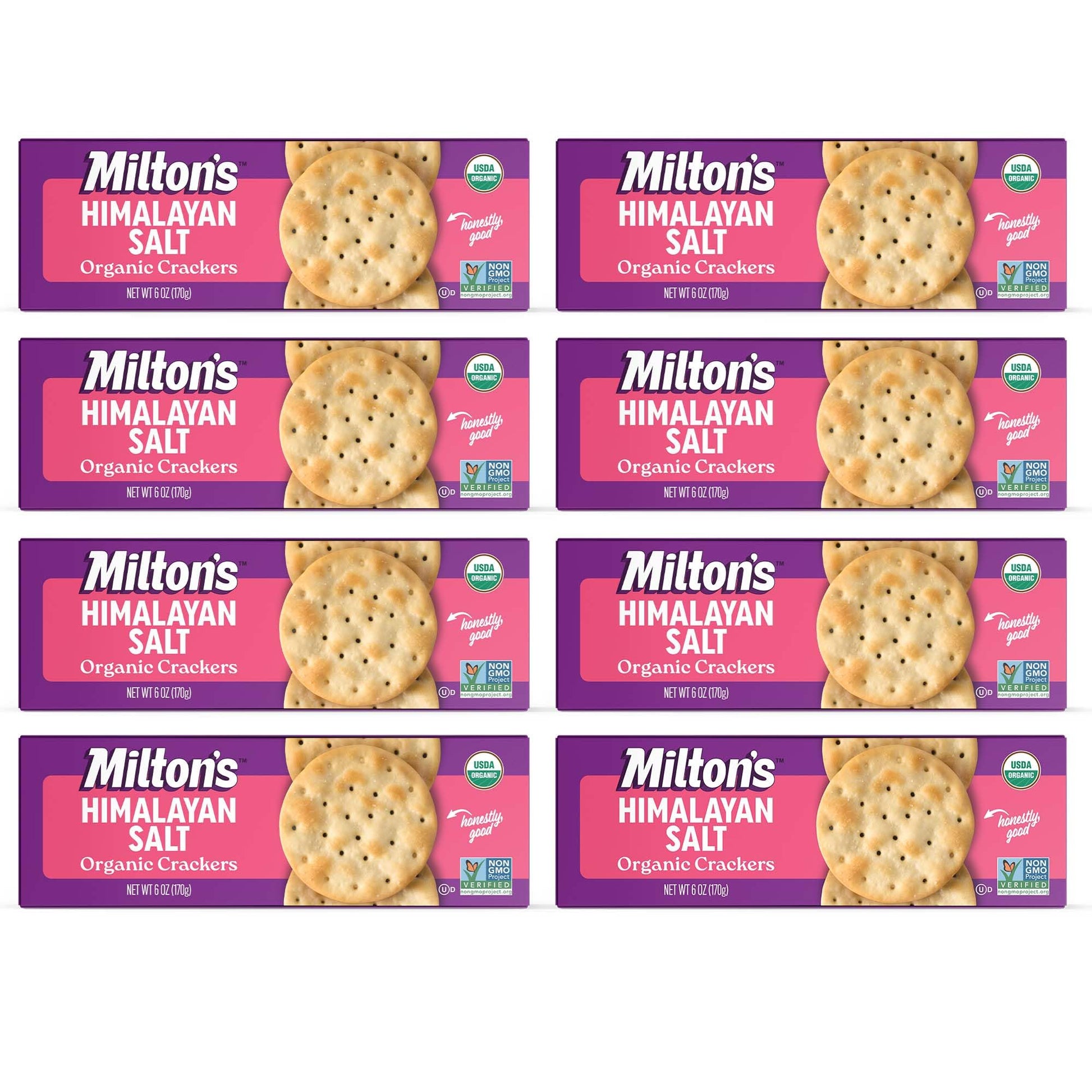 Miltons Organic  ers, Himalayan Salt - Certified Organic, Non-GMO Project Verified, Kosher, Made With Real Pink Himalayan Salt, Great for Charcuterie Boards - 6 Oz, Pack of 8