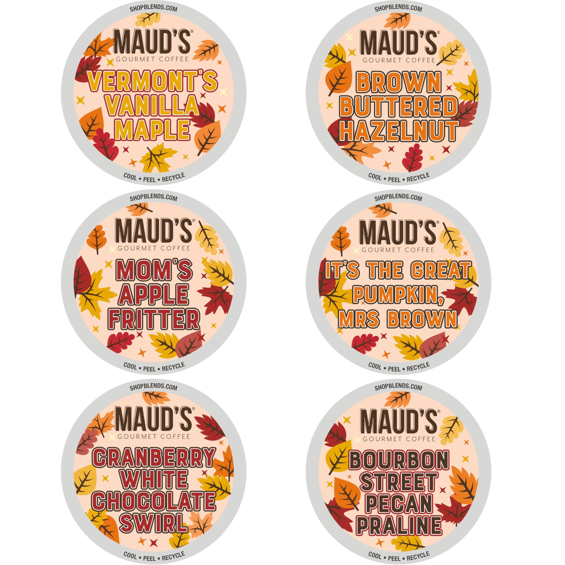 Mauds Fall Flavored Coffee Pods Variety Pack  42ct  6 Assorted Flavors  Medium Roast Coffee in Recyclable Single Serve Pods - 100% Arabica Beans  Compatible with Keurig K Cups Maker