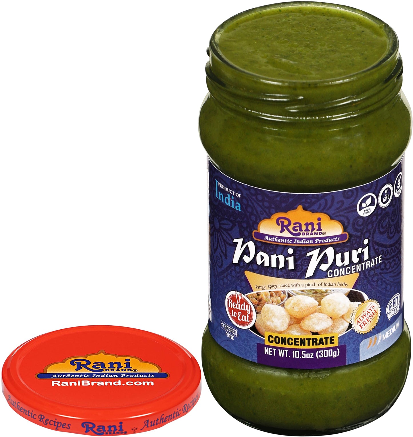 Rani Pani Puri Concentrate (Sweet & Spicy To Make Pani Water / Spicy Water) 10.5Oz (300G) Glass Jar, Ready To Eat ~ Vegan | Gluten Free | Non-Gmo | Kosher | Indian Origin