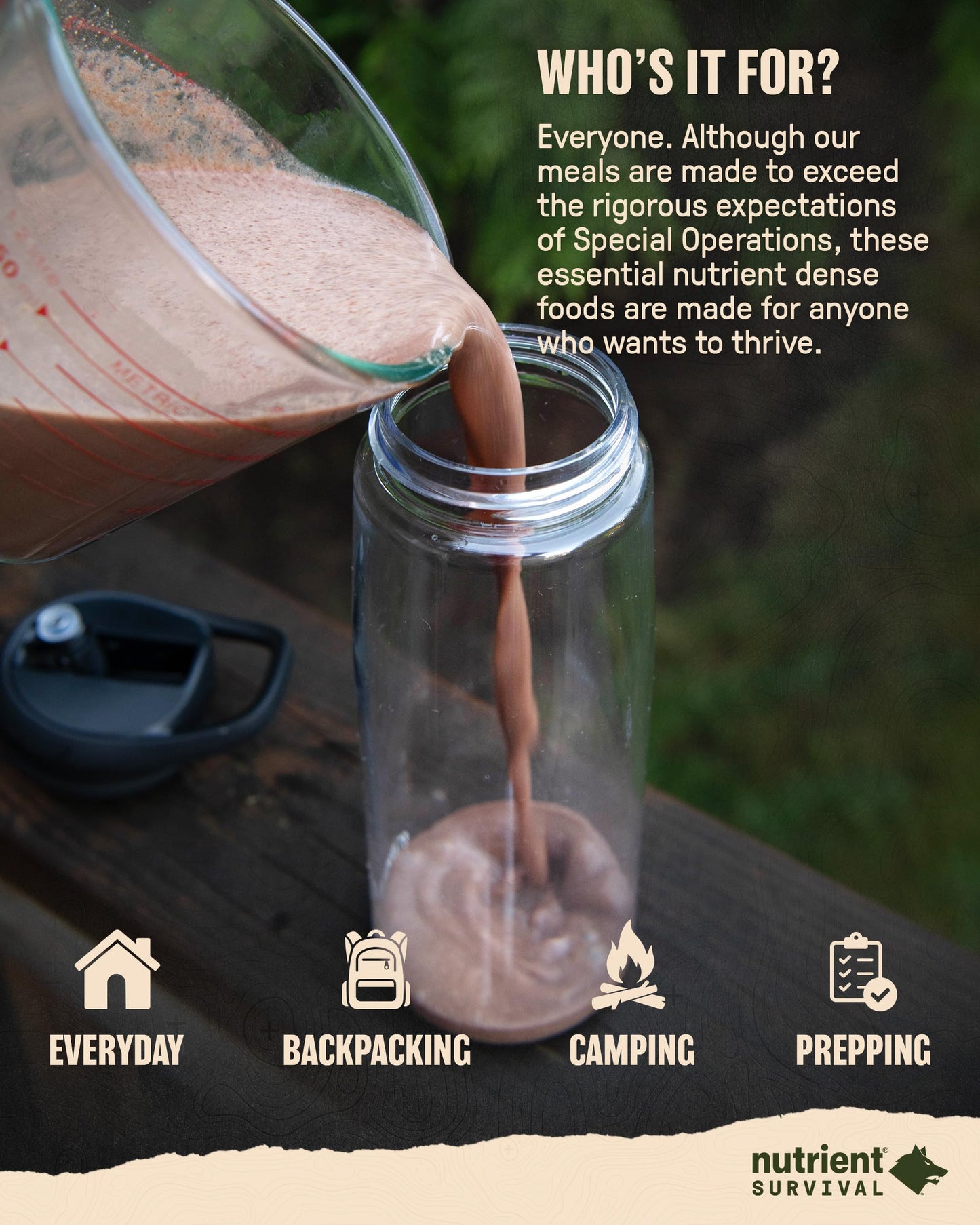 Nutrient Survival Protein Shake, Whey Protein Powder, Gluten Free, 2.07 lb, Creamy Chocolate, Shelf Stable up to 15 Years