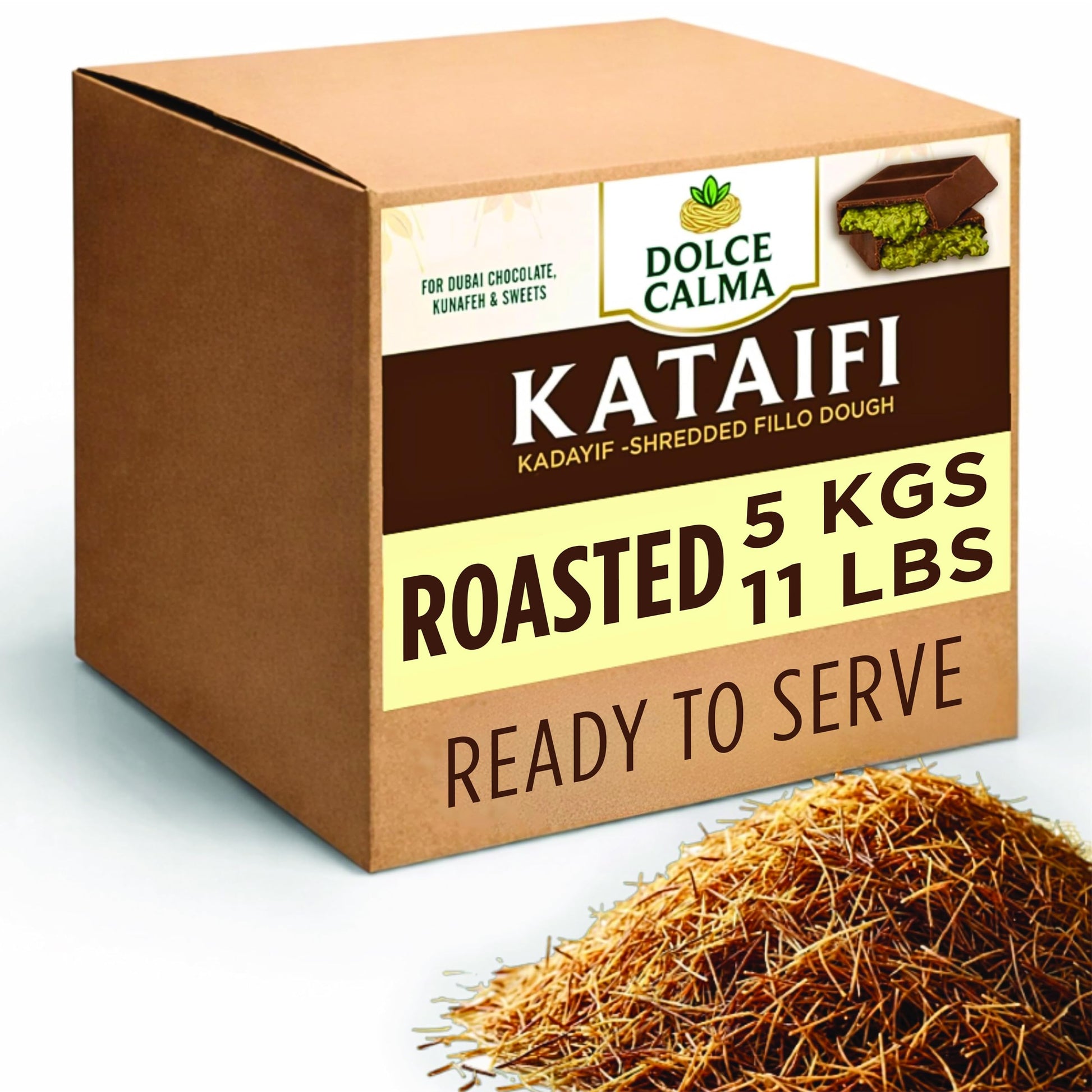 Dolce Calma 11 Lb Roasted Kataifi Dough Bulk Pack | Kadayif For Dubai Chocolate Bar & Kunafa Desserts | Pre-Toasted Shredded Fillo For Baklava & Bakery Creations