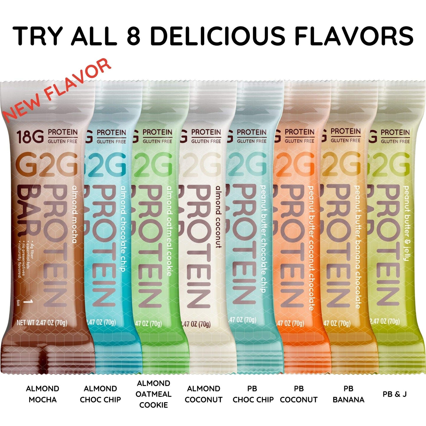 G2G Protein Bar, Coconut Lovers 2-Pack, 1 Box Peanut Butter Coconut, 1 Box Almond Coconut, Healthy Snack, Delicious Meal Replacement, Gluten-Free, Refrigerated For Freshness, 16 Count (2 Packs Of 8)