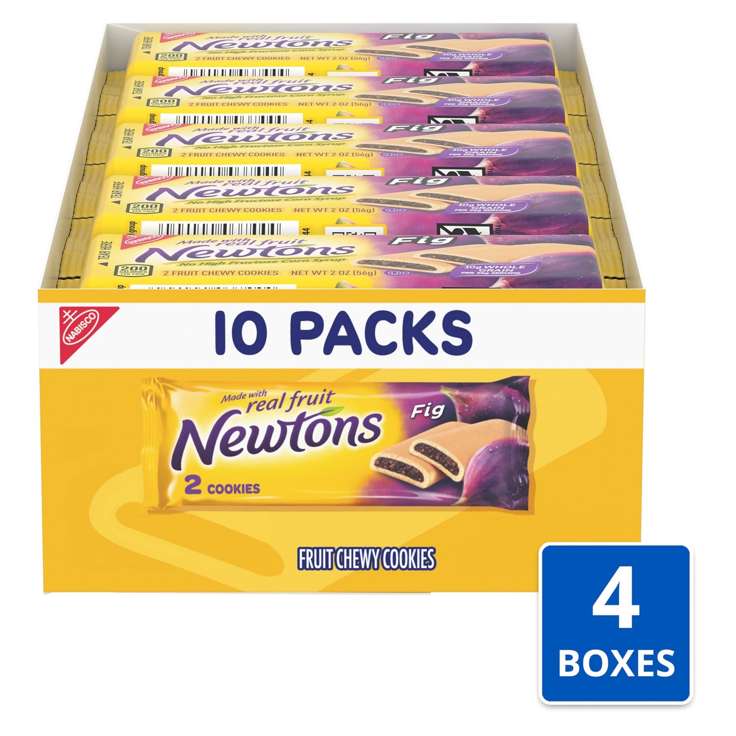 Newtons Soft & Fruit Chewy Fig Cookies, (Fig Bars), 40 Snack Packs (2 Cookies Per Pack, 4 Boxes)