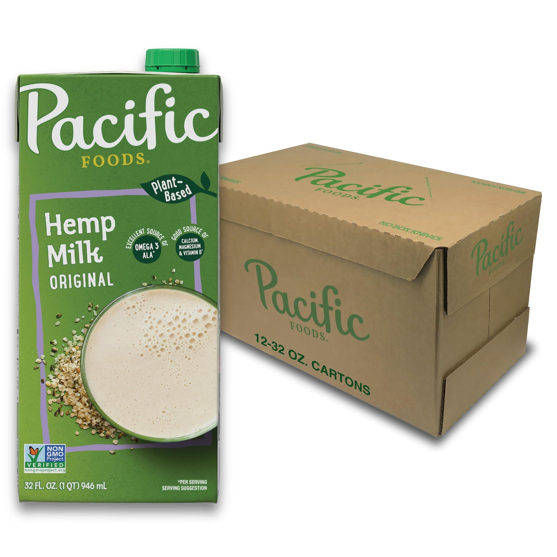 Pacific Foods Hemp Original Plant-Based Beverage, 32 Fl Oz (Pack of 12)