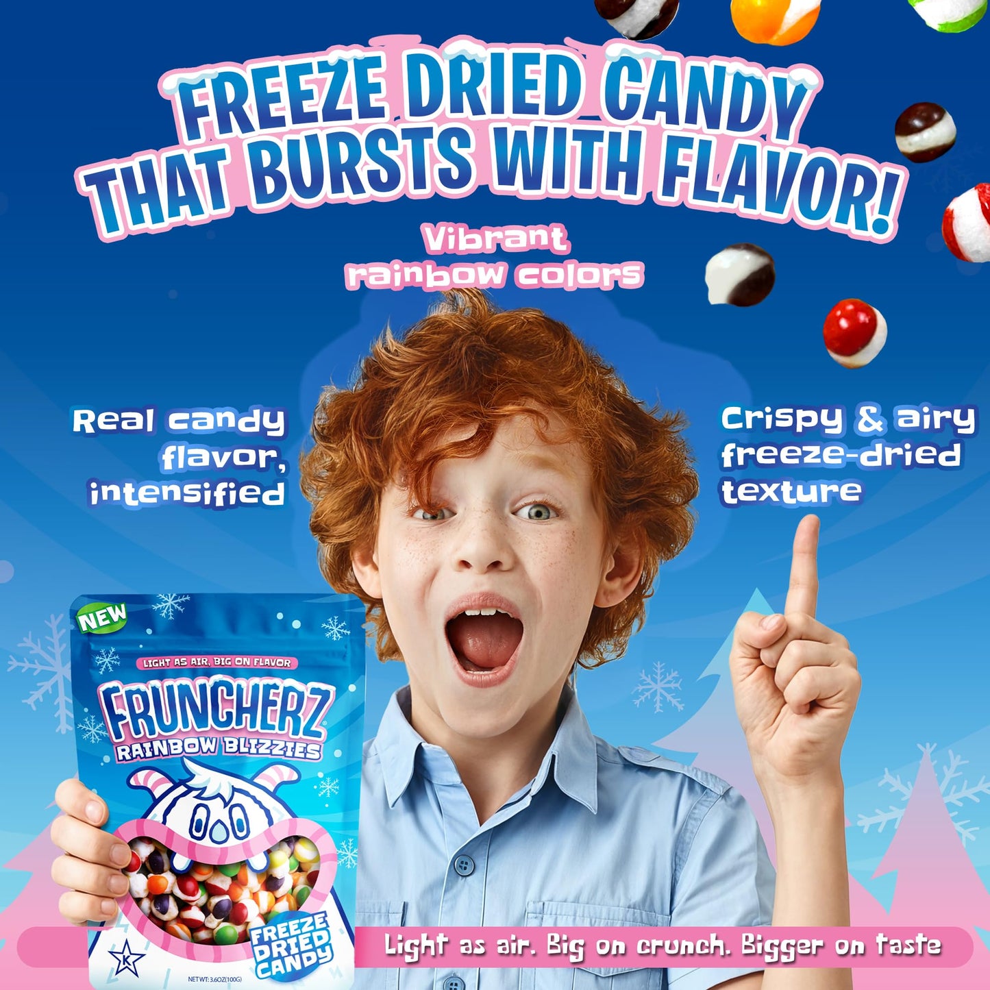 Fruncherz Freeze-Dried Rainbow Blizzies | Crunchy Fruity Candy | Gluten-Free | Resealable Bag | 5x7x3 inches