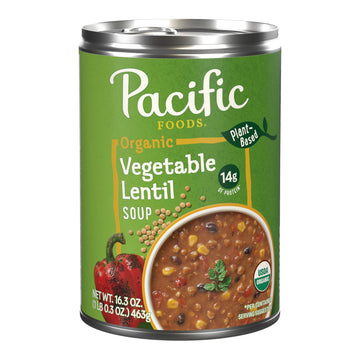 Pacific Foods Organic Vegetable Lentil Soup, Plant Based, 16.3 Oz Can