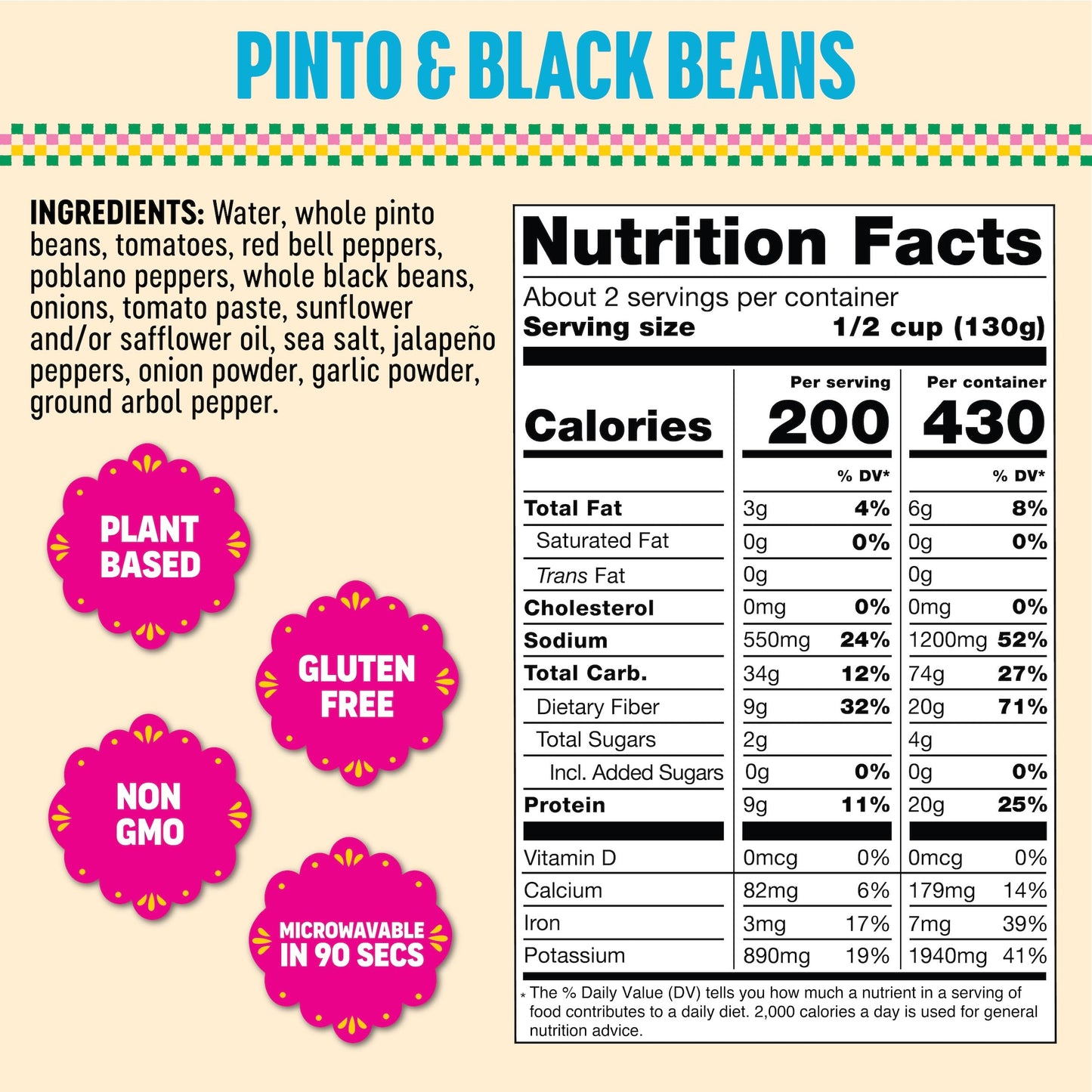 Somos Pinto & Black Beans - Gluten Free, Non-Gmo, Vegan Ready-To-Eat Microwavable Meals - Delicious, Healthy & Plant Based Conve