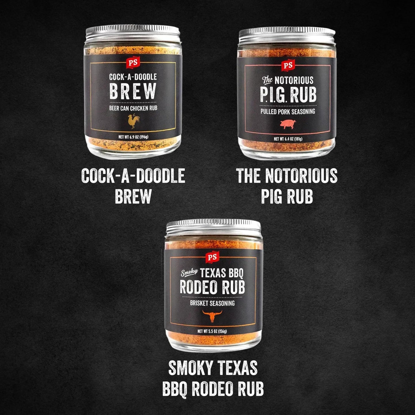PS Seasoning BBQ Rub Variety Pack - Notorious PIG, Cock-A-Doodle Brew, Texas Rodeo - 6.27 Ounce (Pack of 3)