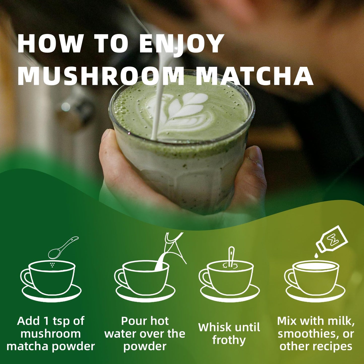 Mushroom Matcha, 10 Superfood Mushroom Powder Blend With Japanese Ceremonial Grade Matcha, Mushroom Coffee Alternative For Energ