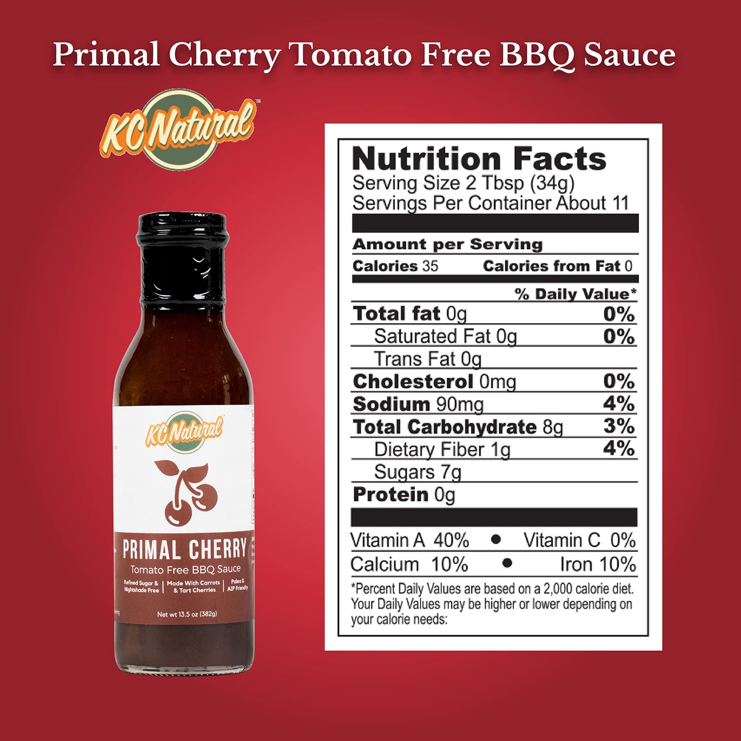 KC Natural Paleo AIP Barbecue Sauce, Primal Cherry, 14 oz - Gluten-Free, All-Natural, Perfect for BBQ Lovers