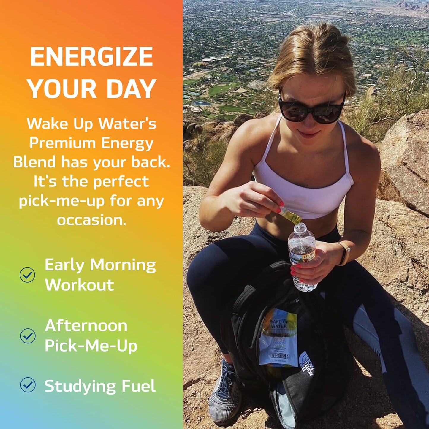 Wake Up Water Energy + Hydration Mix, Coconut Flavor, 15 Count Pack, No Sugar, Natural Caffeine, Electrolytes, B Vitamins