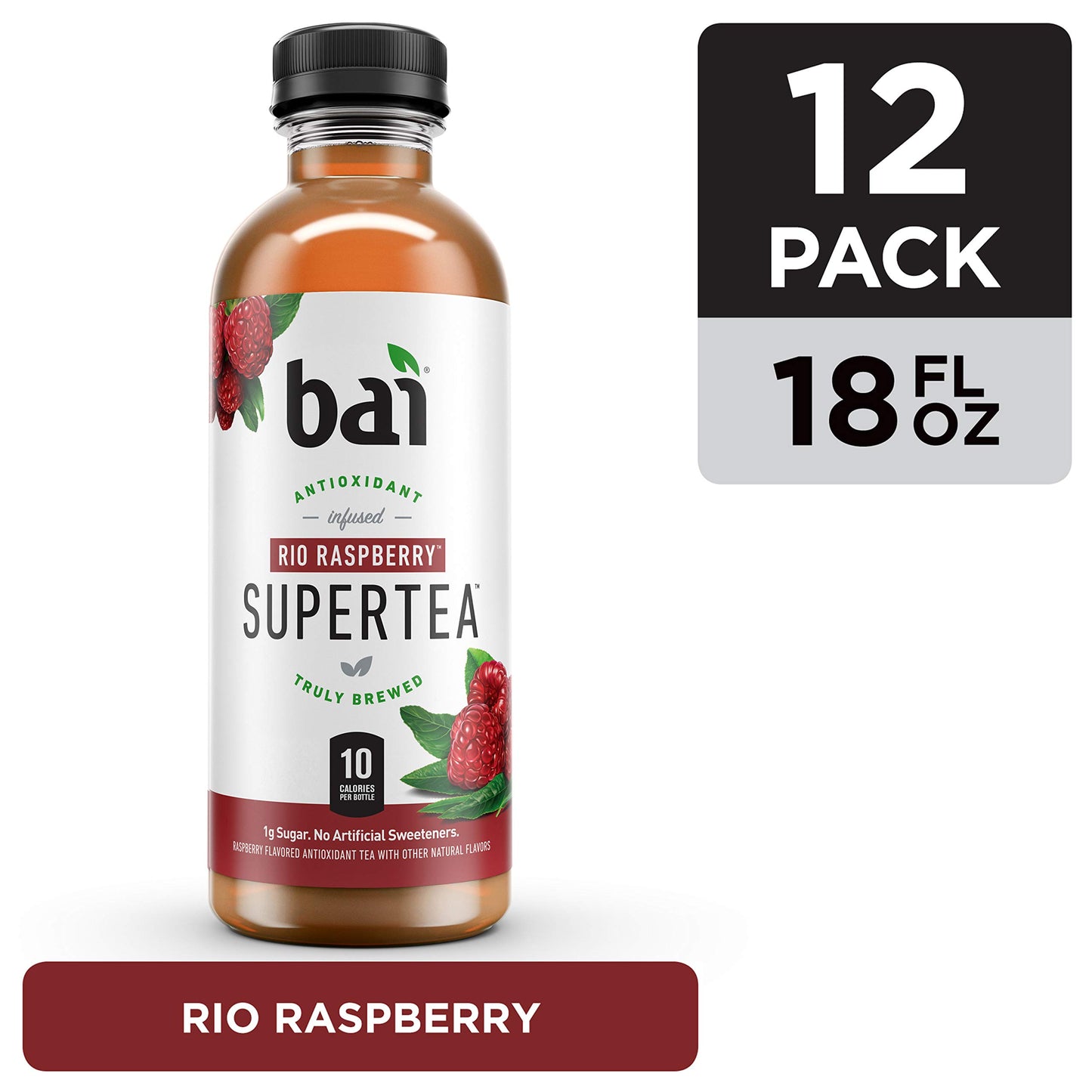 Bai Iced Tea Rio Raspberry, Antioxidant Infused, Black & White Tea, 18 Fl Oz, Pack of 12
