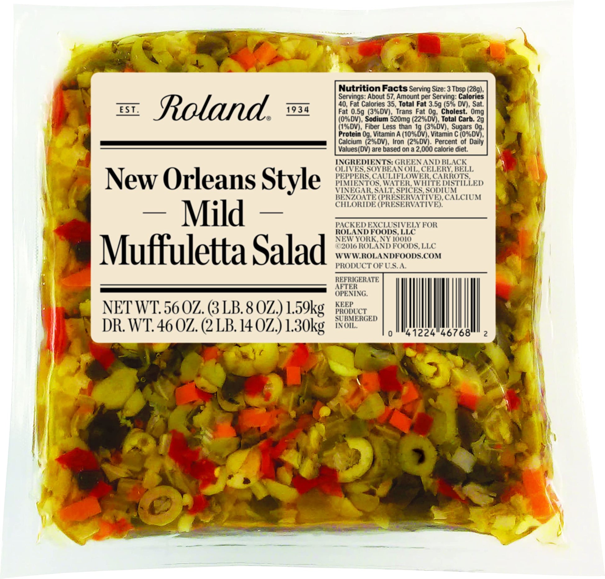 Roland Foods New Orleans Style Mild Muffuletta Salad, Sourced In The Usa, 56-Ounce Pouch