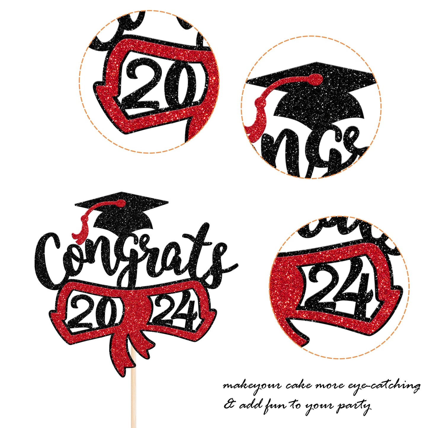 YCTHUNFISH Cake Topper Glitter Diploma Graduation Cap Decoration for Class of 2025, Red, Paper, 1 Pack