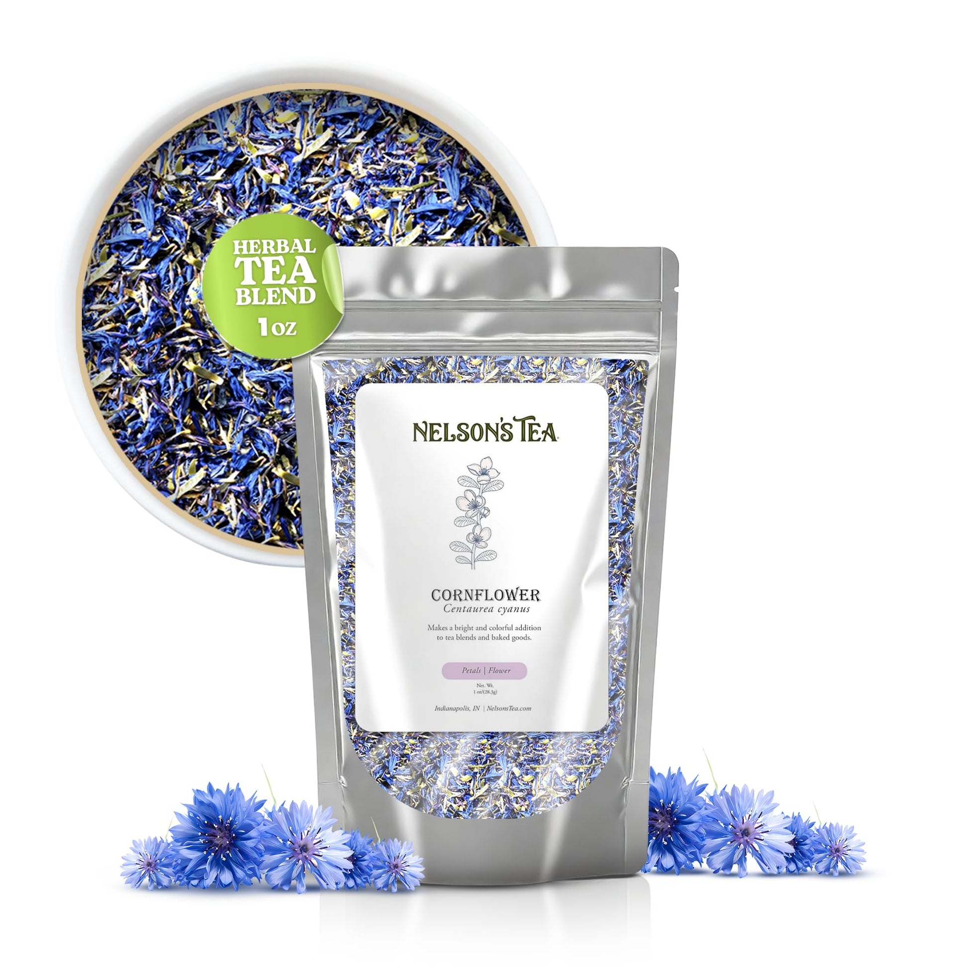 Nelsons Tea Cornflower Petals - Dried Blue Cornflower (Centaurea Cyanus) for Tea Blends, Latte, Smoothie, & Bath Salts (1 oz)