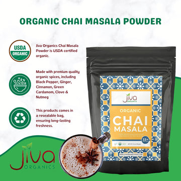 Jiva Organic Traditional Masala Chai Tea Powder Spice Blend 3.5 Ounce - Made With All Organic Spices - Easy Indian Tea Preparati