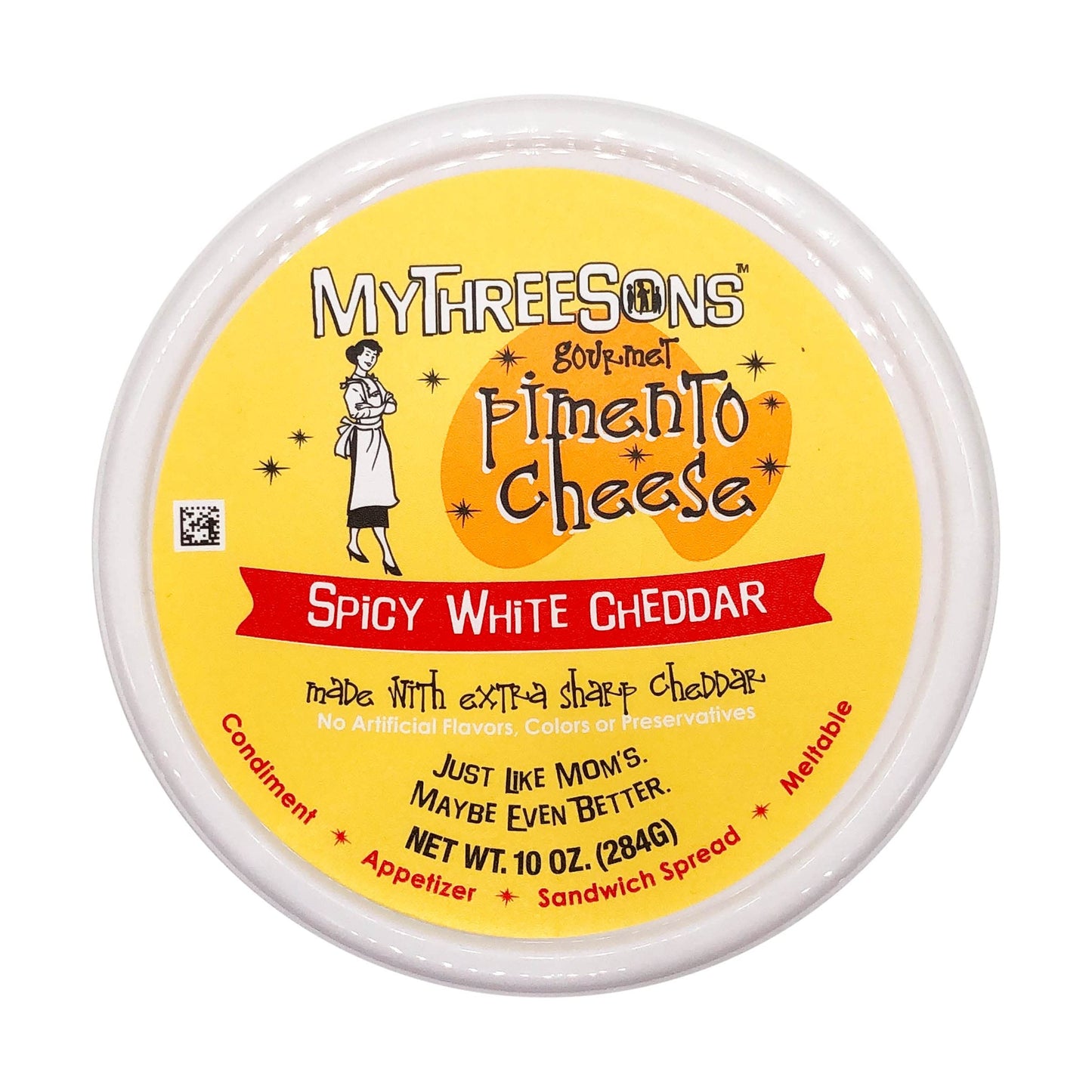 Mythreesons Spicy White Cheddar Pimento Cheese, 10 Oz
