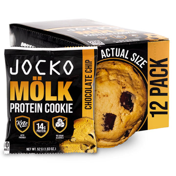 Jocko Fuel High Protein Keto Cookies - 14g Protein, 12 Pack, Chocolate Chip, 1.83 Ounce Each