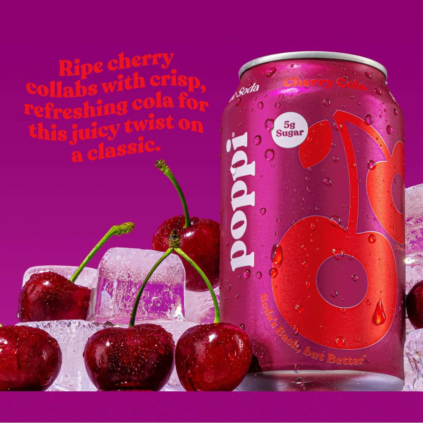 poppi Sparkling Prebiotic Soda Cherry Cola, 12 Fl Oz, 1 Count, with Apple Cider Vinegar and Fruit Juice