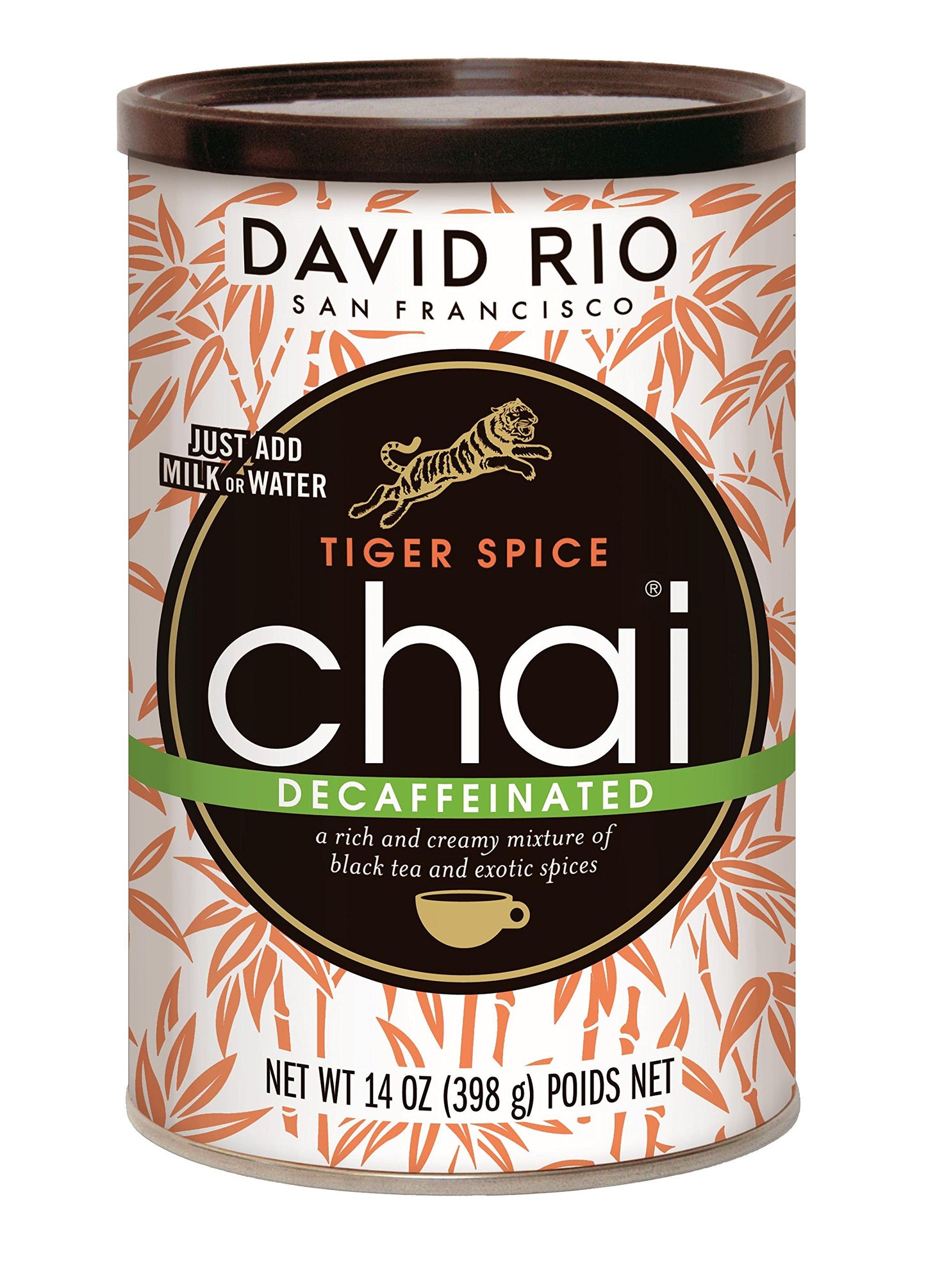 Tiger Spice Decaffeinated Chai Tea Latte Mix, 14 Oz, Decaf Black Tea, Organic Spices, Dairy Free, Serve Hot Or Cold, Just Add Wa