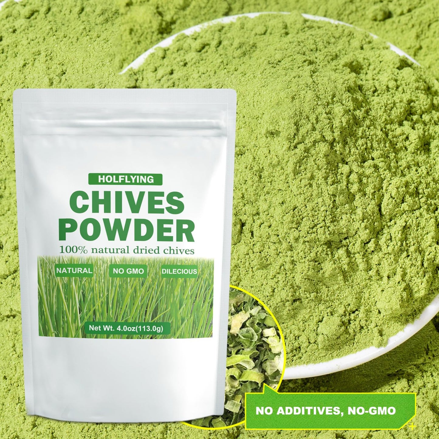 HOLFLYING Chives Powder - All-Natural Culinary Spice, No Additives, 4.0 oz