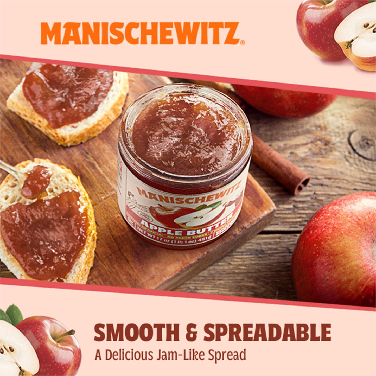 Manischewitz Apple Butter, 17Oz | Smooth & Sweet Spread, Great For Sauces & Glazes, No Sugar Added