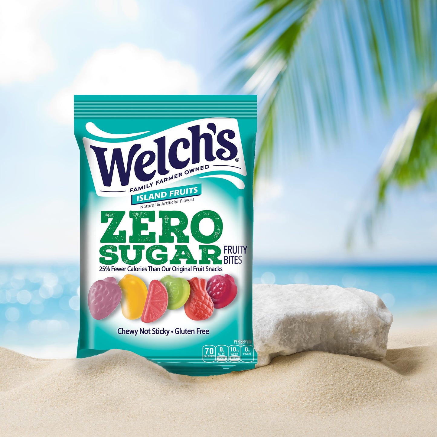 Welchs Zero Sugar Fruity Bites, Island Fruits Snack Box, Gluten Free & Sugar Free Snacks, 3oz Snack Packs (Pack of 6)