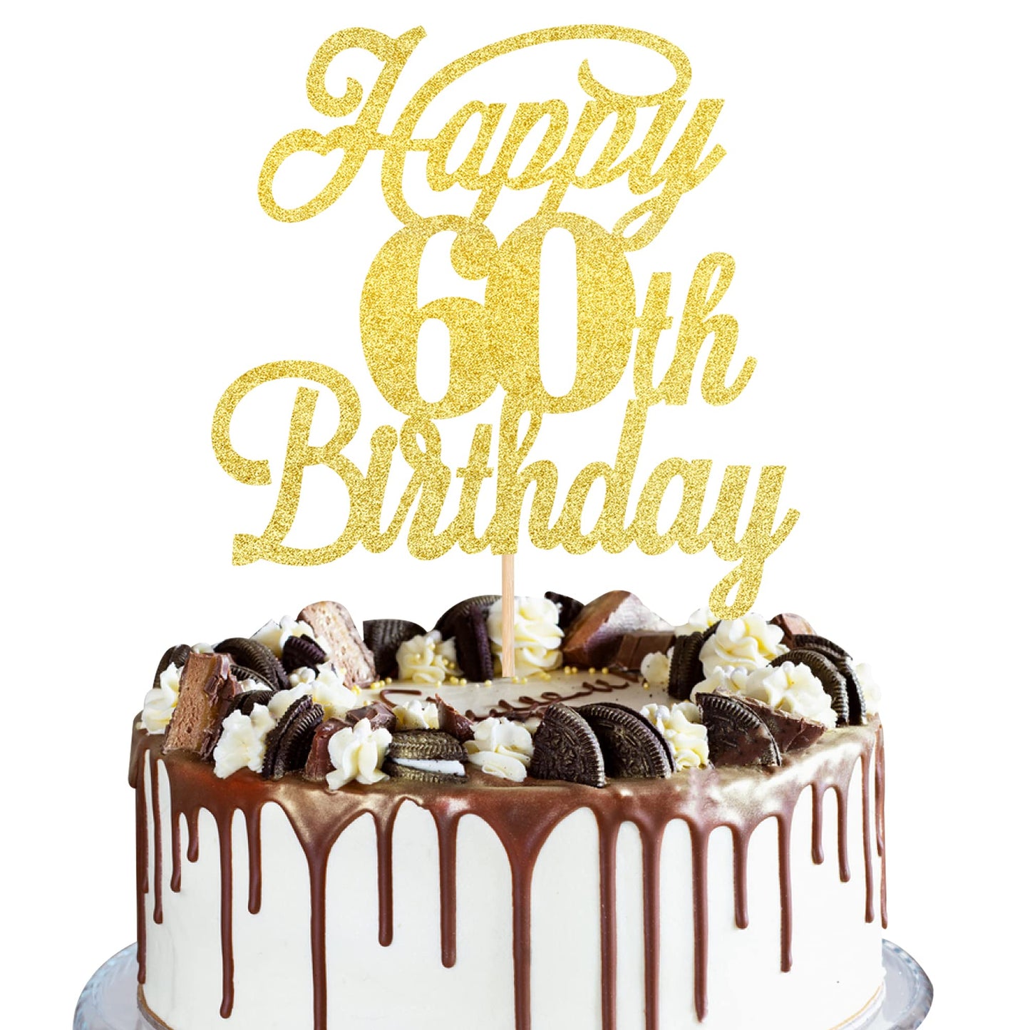 Rsstarxi 60th Birthday Cake Topper, Glitter Gold, Paper, Model XM064, Celebrating 60 Years Old, Party Decoration Supplies