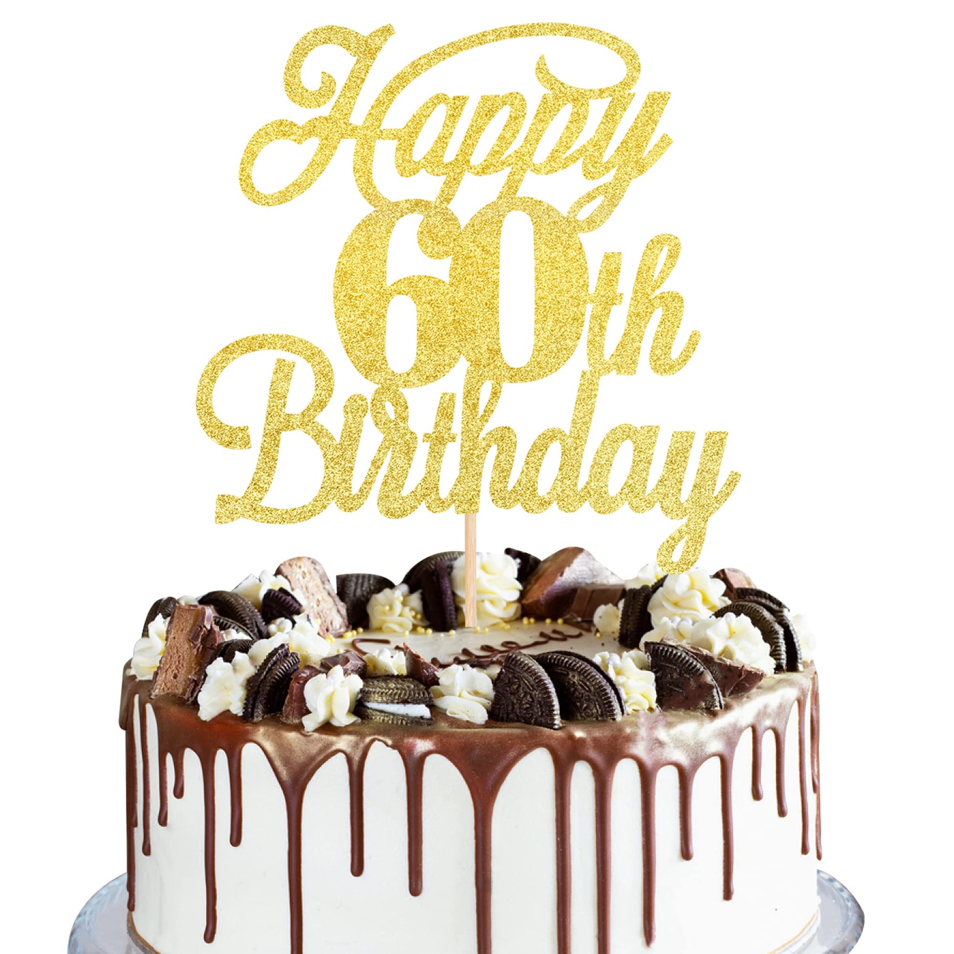 Rsstarxi 60th Birthday Cake Topper, Glitter Gold, Paper, Model XM064, Celebrating 60 Years Old, Party Decoration Supplies