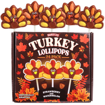 Turkey Lollipops  Individually Wrapped Thanksgiving and Fall Themed Candy  Strawberry and Watermelon Flavored  24 Suckers