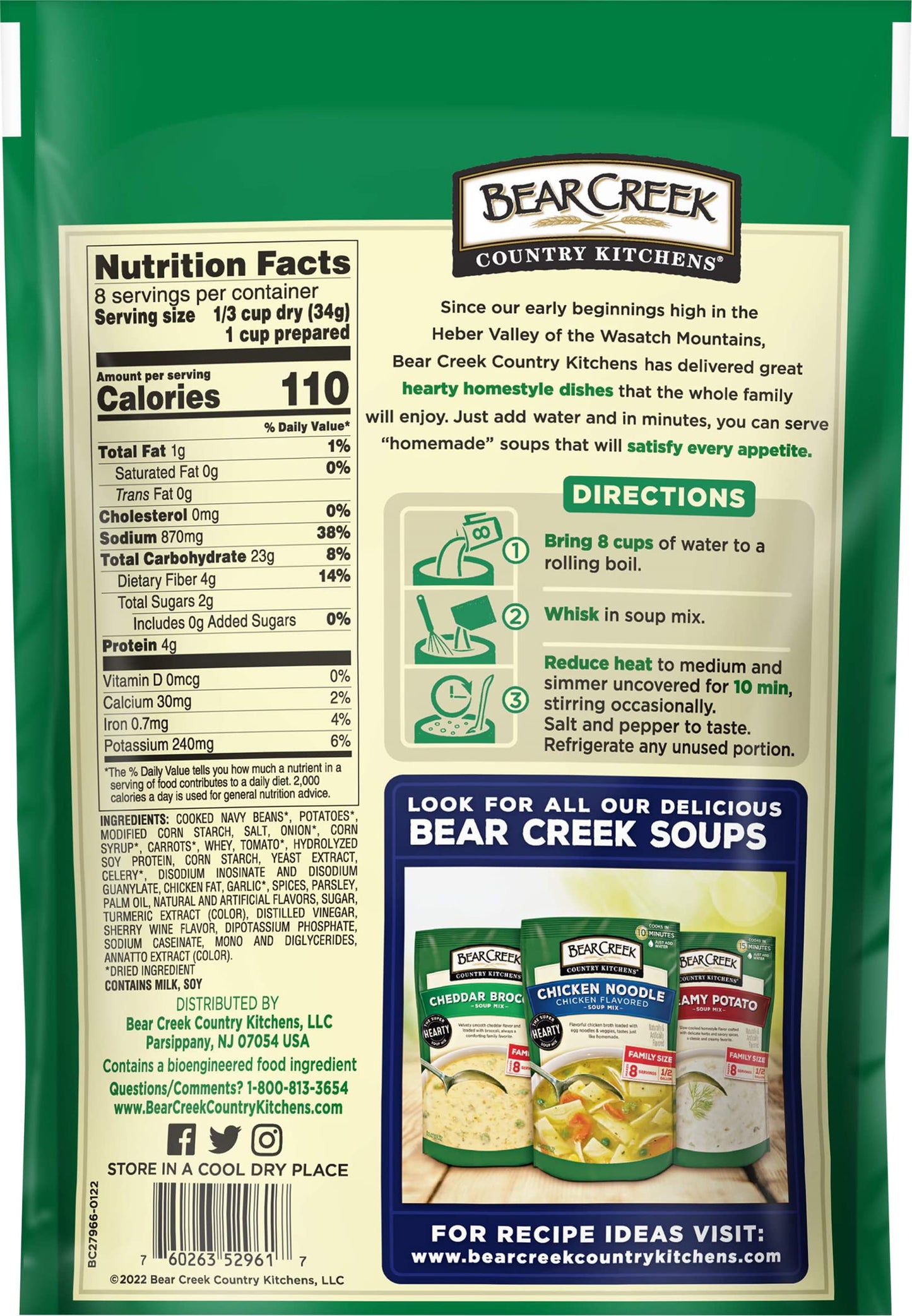 Bear Creek Soup Mix, Navy Bean, 9.6 Ounce
