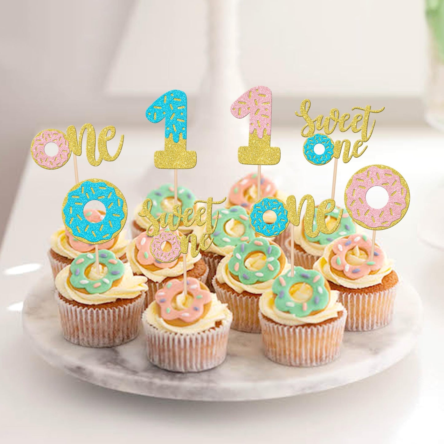 24 Pcs Donut Gender Reveal Cupcake Toppers Sweet One Donut Cupcake Picks Donut 1St Birthday Party Decorations For Donut Theme Ba