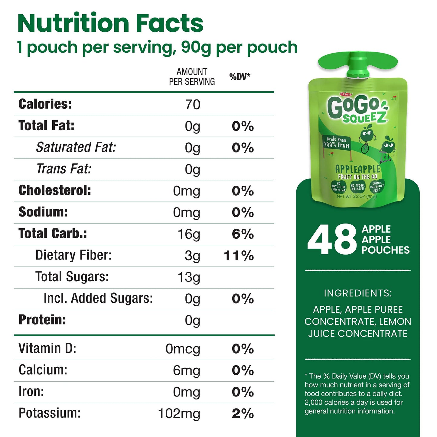 Gogo Squeez Fruit On The Go, Apple Apple, 3.2 Oz (Pack Of 48), Unsweetened Fruit Snacks For Kids, Gluten Free, Nut Free And Dair