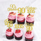 Rssta i 24 Pack Gold Glitter 90th Birthday Cupcake Toppers for Party Decorations